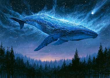 Cosmic Whale Over Forest