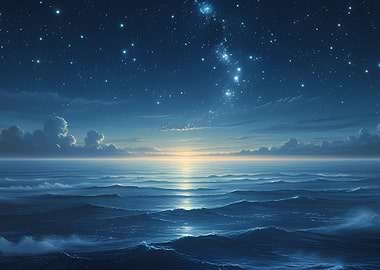 Starry Night Over Ocean Waves