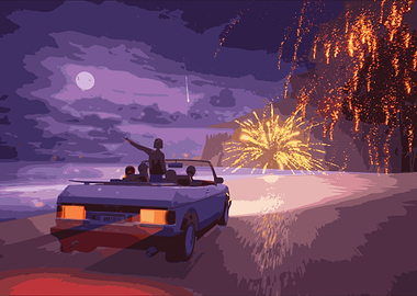 Mixtape game driving at night with fireworks
