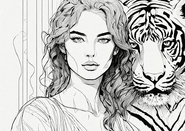 Woman and Tiger Portrait
