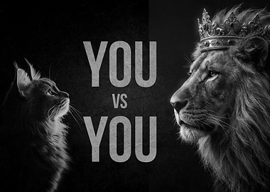 Lion vs Cat with Text