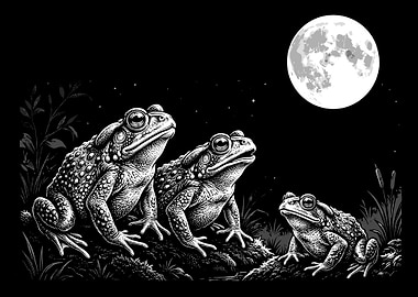 Moonlit Toads – Mystical Nature Cottagecore Moon Poster