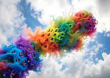 Rainbow Smoke Cloud with Butterflies