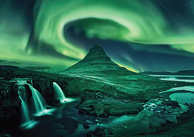 Aurora Borealis over Kirkjufell Mountain