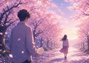 Couple in Cherry Blossom Path
