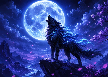 Wolf Howling at the Moon