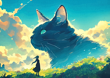 Giant Cat Overlooking a Field
