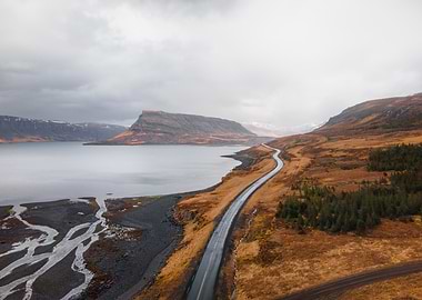 Winding Road Along Icelandic Fjord