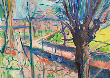 Impressionistic Landscape with Trees and Path