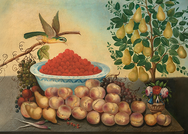 Still Life: Fruit, Bird, and Dwarf Pear Tree