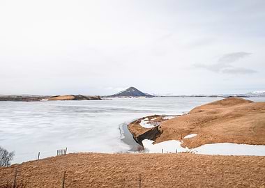 Icelandic Mountain Beyond the Frozen Lake