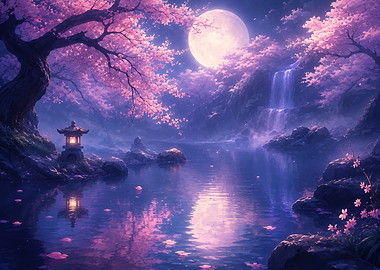 Enchanting Cherry Blossom Waterfall