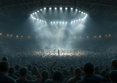 Boxing Match in a Packed Arena
