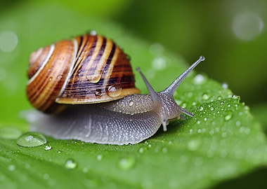 Snail on a wet leaf