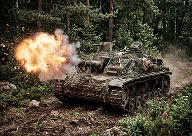 Tank firing in a forest