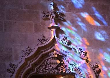 Stained Glass Light on Stone Archway