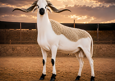 Ram with large curved horns