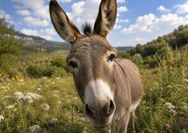Close-up of a Donkey in a Field