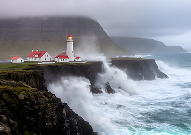 Stormy Lighthouse on a Cliff