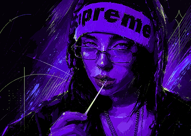 Purple Portrait of a Woman with Lollipop