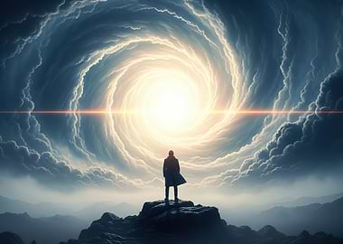 Man facing a cosmic vortex