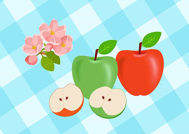 Apples and Blossoms on Gingham