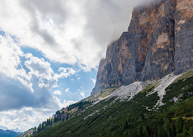 Majestic Mountain Peak with Clouds - Passo Falzarego - Dolomites in Italy