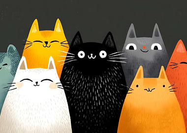 Group of Cute Cartoon Cats