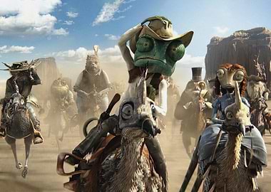 Rango and his posse in the desert