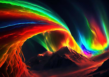 Vibrant Aurora Over Snowy Mountains
