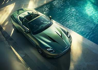 Green Aston Martin Convertible by Pool