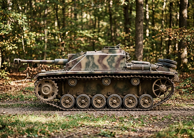 Camouflaged Tank in Forest