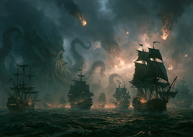Kraken Attacks a Fleet of Ships