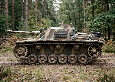Camouflaged Tank in Forest