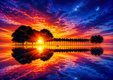 Guitar shaped sunset over water