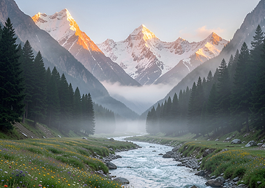 Misty Mountain Valley Sunrise