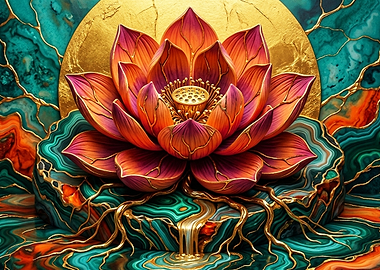 Golden Lotus with Malachite Background