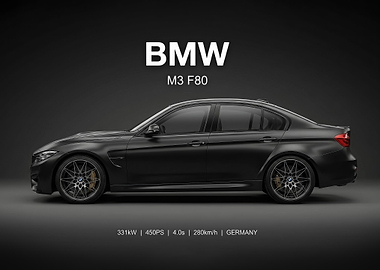 sleek black bmw f80 car side Profile poster