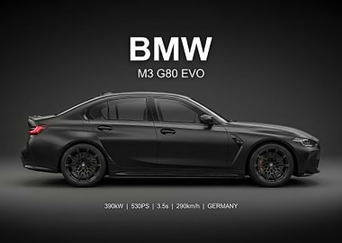 Matte Black bmw g80 EVO seek car poster