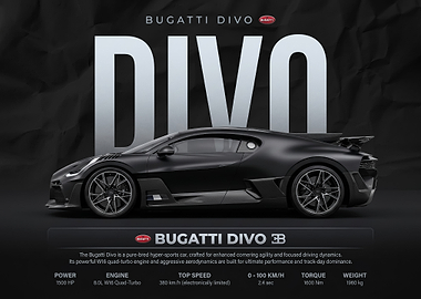 sleek bugatti divo Hypercar side view poster