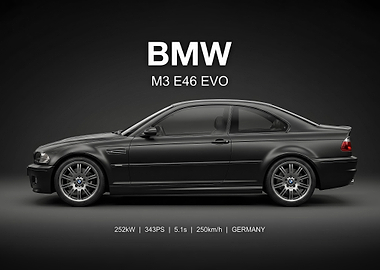 sleek black bmw e46 EVO Side Profile poster