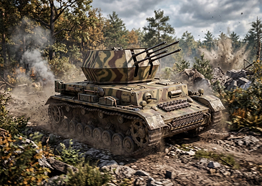 German Anti-Aircraft Tank in Combat