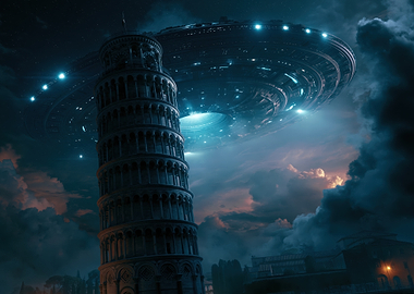 UFO over Leaning Tower of Pisa