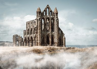 Ruined Abbey on a Misty Coast