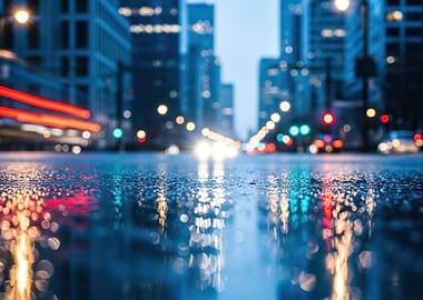 Rainy City Street at Night