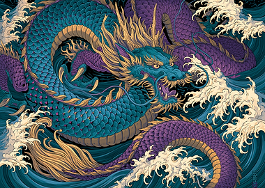 Dragon in Raging Waves