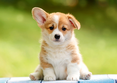 Cute Corgi Puppy Sitting Outdoors