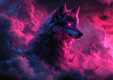 Wolf in Neon Clouds