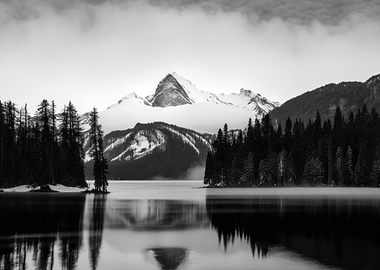 Misty Mountain Lake Reflection