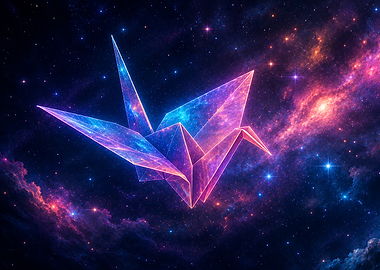 Origami Crane in Cosmic Nebula